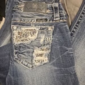 Miss Me Distressed Blue Jeans with Silver Accents